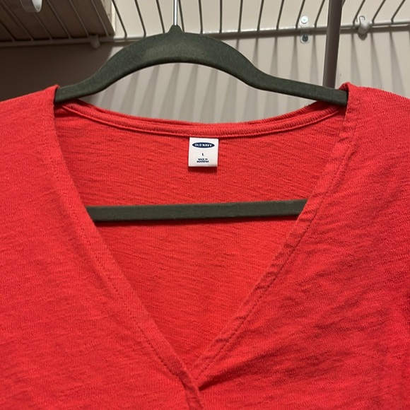 EUC Old Navy Women's Large Orange Faux Wrap Around Short Sleeve Top - Picture 3 of 6